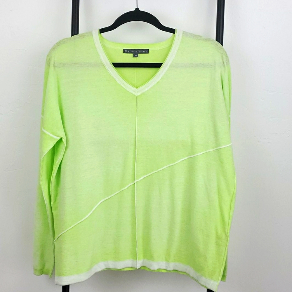 Elliott Lauren sweater cotton v-neck oversize green long sleeve women size XS